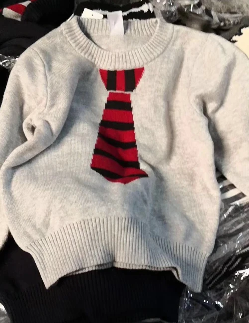 Распродажа, осенне-зимний детский утепленный хлопковый свитер с галстуком для маленьких мальчиков вязаный свитер для мальчиков - Цвет: Серый