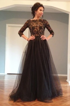 

Black Sequin Lace Half Sleeve Gorgeous Elegant Backless Prom gown 2018 Graduation robe de soiree mother of the bride dresses