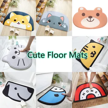 

Cute Cartoon Bath Mats Dog/Cat Shape Anti-slip Flannel Footpad Bedroom Strong Water Absorb Carpet for Bathroom 48*78*1.2cm