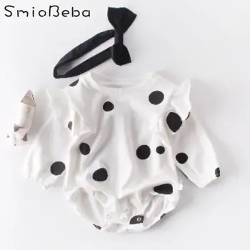 

Ins Fall 2019 Baby Girls Rompers Small Wave Point New Born Button Kids Cotton Long Sleeve Linkage Crawling Jumpsuits Clothing