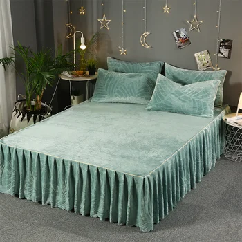 

Solid Color Bedspread Bed Skirt Pillowcase 1/3pcs Velvet Thick Girls Bedclothes Bed Sheet Wedding Bedding Home Decoration #s