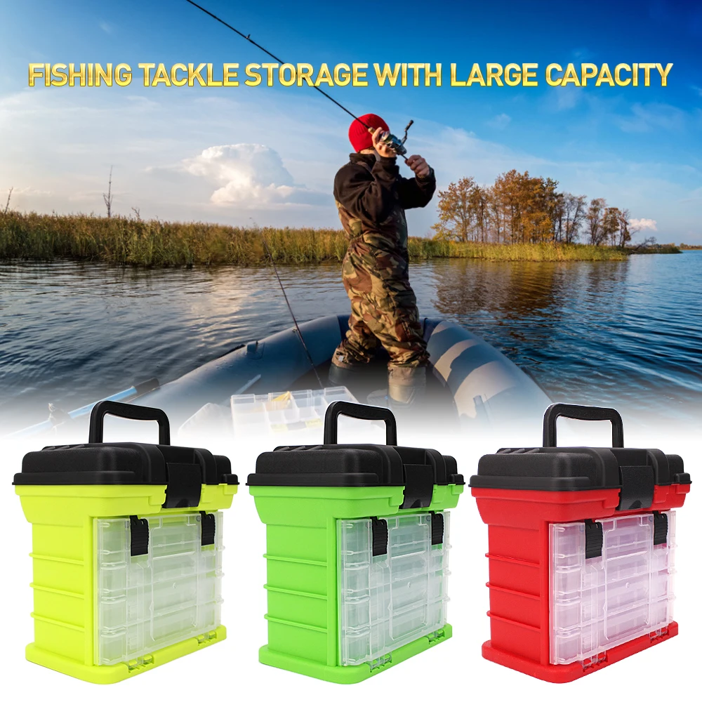 

Fishing Tackle Box with 4 Fishing Boxes Water Resistant Fishing Tackle Storage Trays with Secure Locking Latch Removable Divider