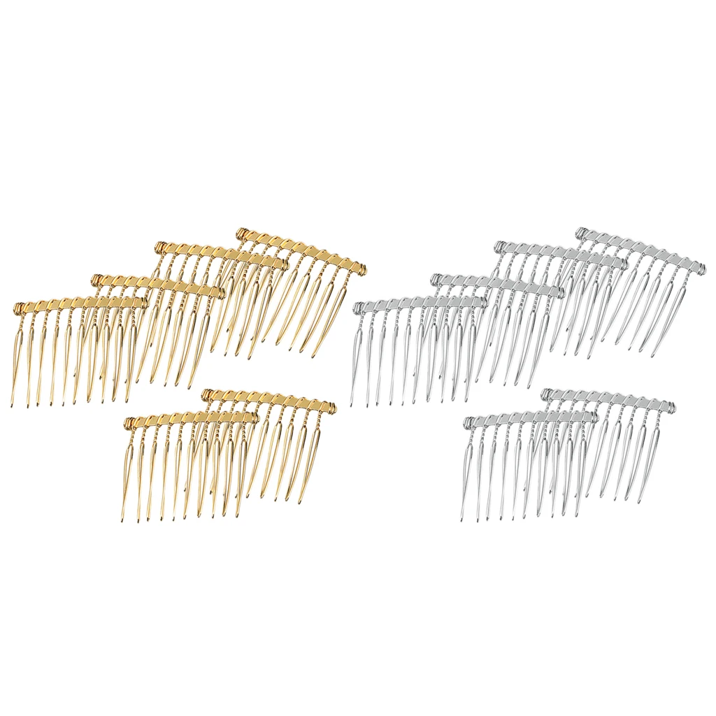 12 Pieces silver color and Gold Tone Metal Hair Combs Single Wedding Veil Side Comb for Bridal Hair Jewelry, 37 x 42mm