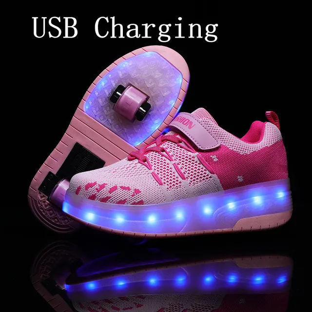 US $32.11 USB Charging Children Roller Skate Casual Shoes Boys Girl Automatic Jazzy LED Lighted Flashing Kids