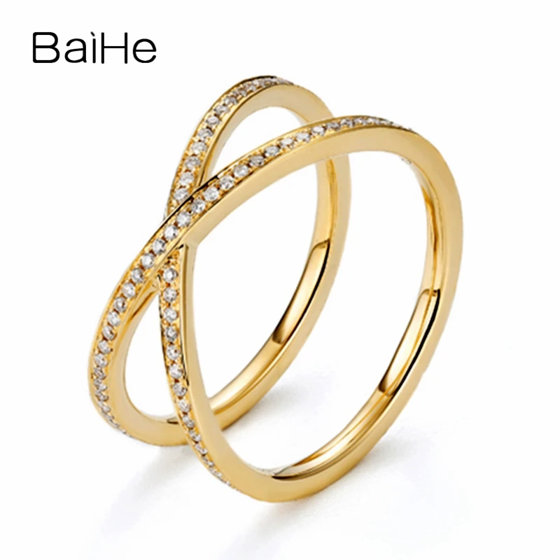 BAIHE Solid 14K желтое золото 0.39ct круглый H/SI природные бриллианты свадебные женские