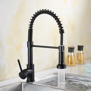 

Newly Kitchen Pull Out Faucet Black Painted 360 Rotation Flexible Hot and Cold Mixer Taps Single Handle Deck Mounted ZR390