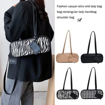 

Women Rectangle Handbag Totes Retro PU Leather Casual Small Shoulder Underarm Purse Portable Travel Top-handle Bags