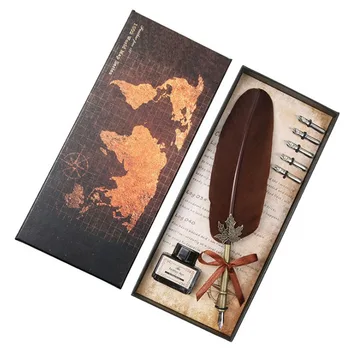 

Creative Craft Pen Vintage Carved Fountain Pen Signature Gift Pen Feather Set