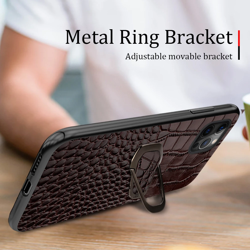 LANGSIDI-Bracket Leather Phone Case, Luxury Cover with Ring Holder, iPhone 15, 14, 12, 13 Pro Max, 15 Plus, XR, XS Max