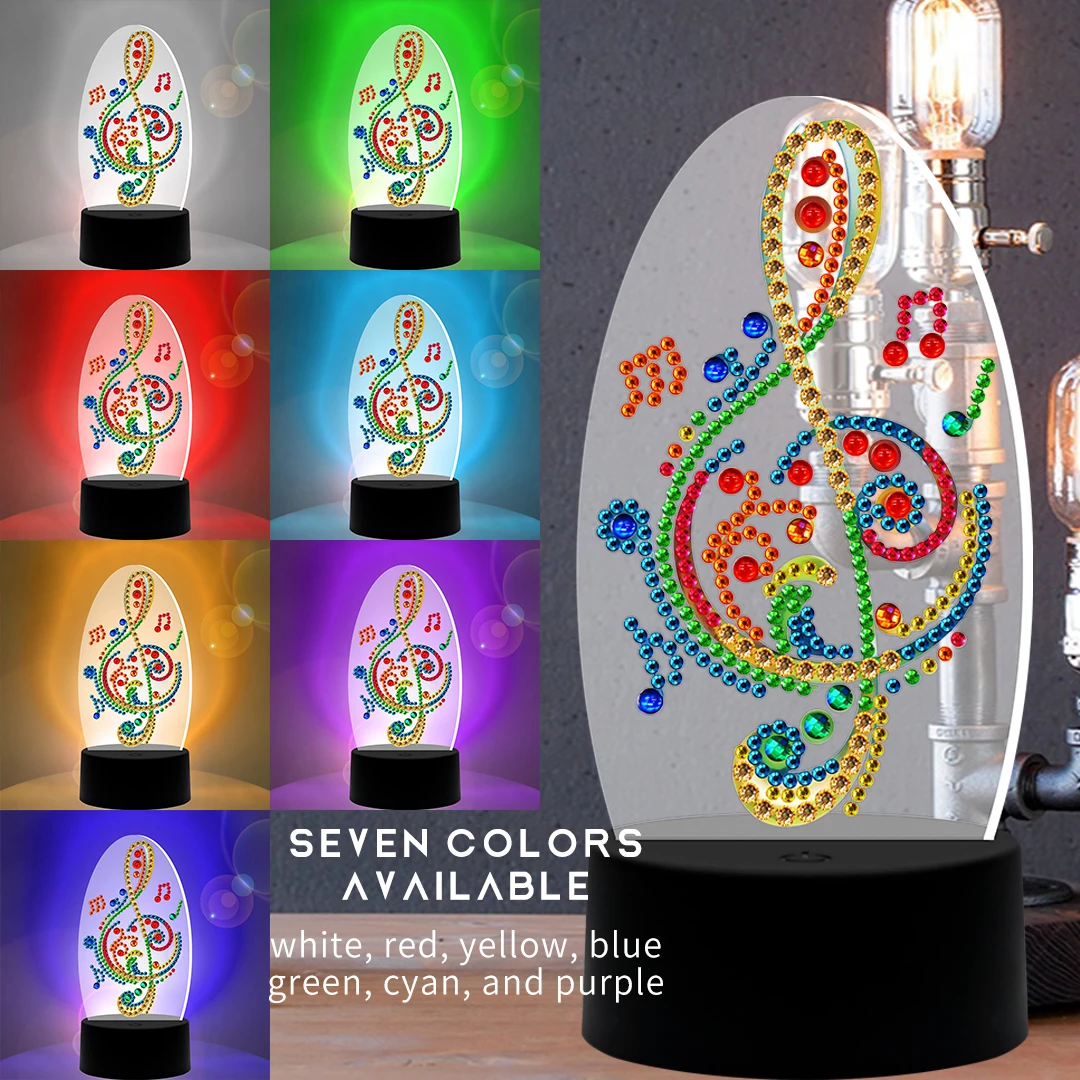 New Design 7 Colors Available Table Lamp LED 5D Diamond Painting Light Mosaic Embroidery Music Shape Home Decoration | Дом и сад