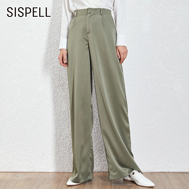 

SISPELL Pure Color Ruched For Female Straight Wide Leg Pants High Waist Loose For Womenâ€™s Aesthetic Pant 2020 Autumn Fashion New