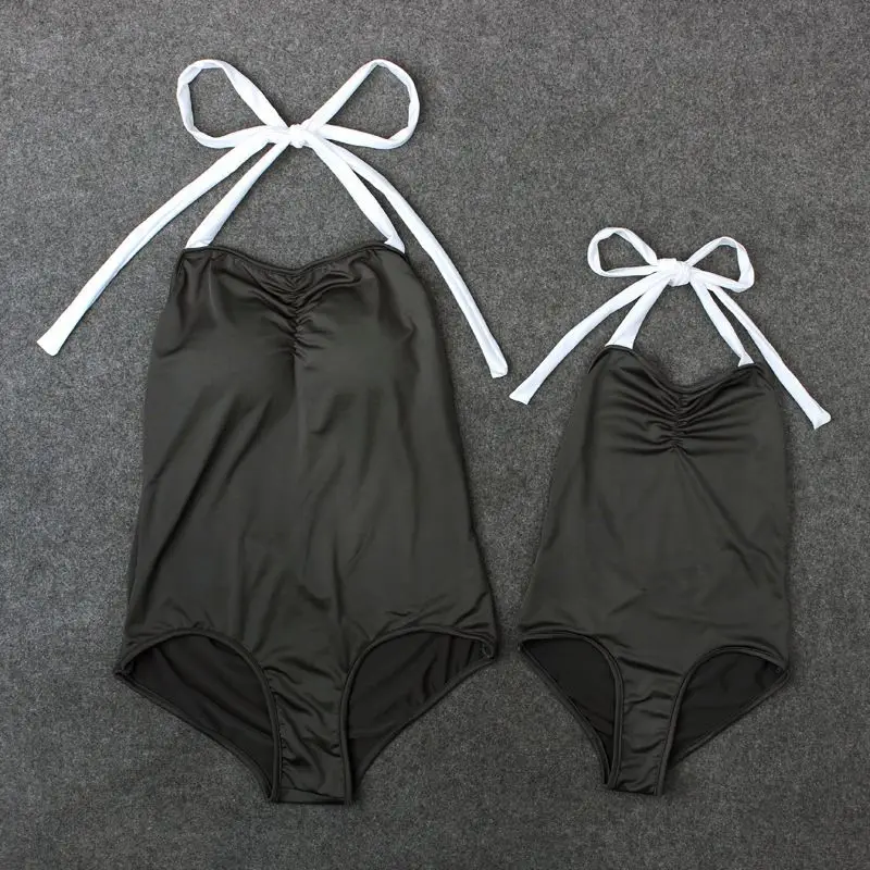 

Swimwear Mother And Daughter Parent-Child Sleeveless Tie Bodysuit Swimsuit Summer Solid Color