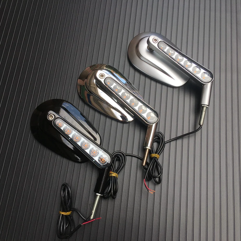 Pair Black/Chrome Motorcycle Mirror Muscle LED Turn Signals Light Moto