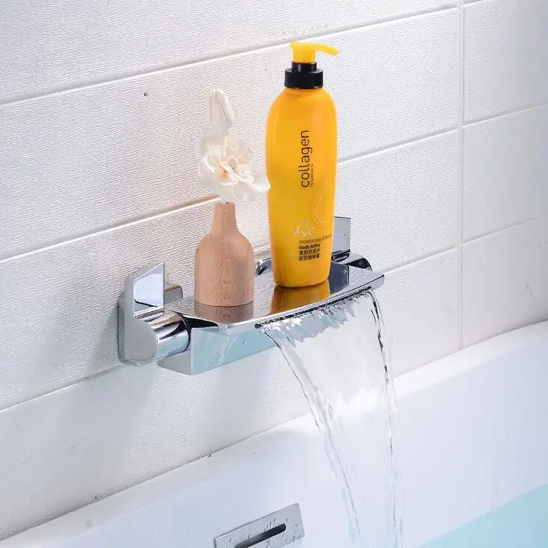 Vidric Wall Bathroom Bath Faucets Bathtub Cold Hold Mixer Faucet Waterfall Crane Chrome Finished Shampoo Storage ELM1415