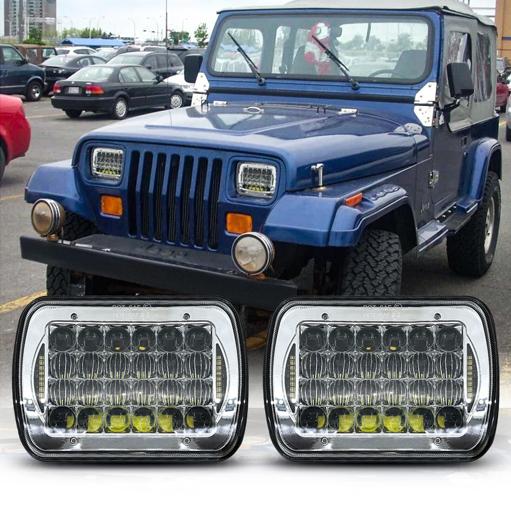 New Square Pair 7X6 Fari A Led H4 Light Per Jeep Wrangler Yj Cherokee Comanche 5X7 "Fari Quadrati A Led Lampada Da Lavoro A Led
