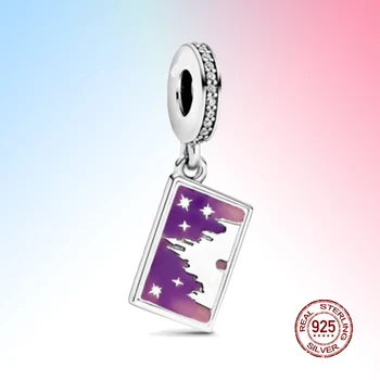 

925 sterling silver purple castle card charm bead charms suitable for original charm bracelet pendant ladies fashion DIY jewelry