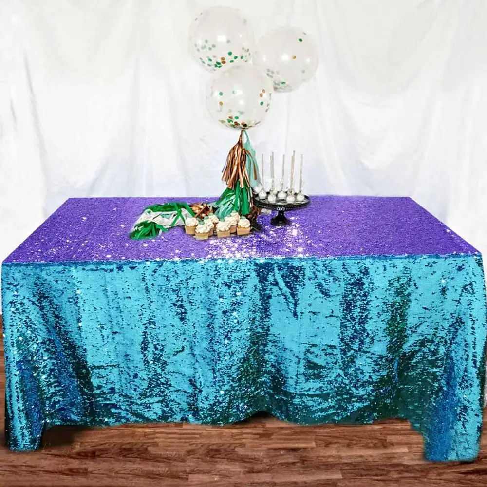 Turquoise to Purple Скатерть с блестками и русалочкой, 60х120-дюймовая двухсторонняя скатерть с блестками, украшения для стола, вечерние/на день рождения/другие Event-M1028 - Цвет: Turquoise to Purple