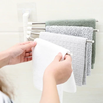 

1Pc Hot Stainless Steel Towel Racks Hanging Holder Punch-free Paste Rotating Kitchen Bathroom Cabinet Cupboard Hanger Towel Rail