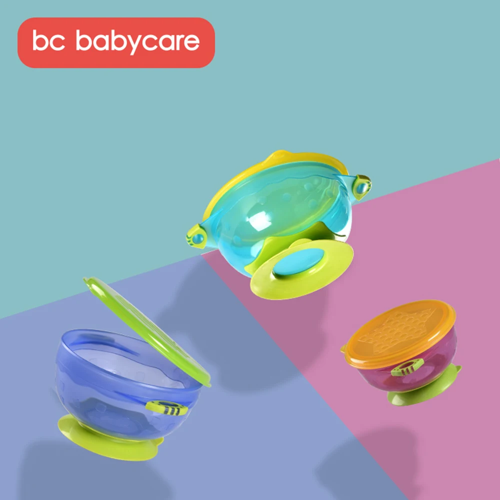 

BC Babycare 3Pcs Baby Adsorption Feeding Bowl Set Baby Infant Snack Fruit Learning Tableware Training Dishes Bowl with Cover