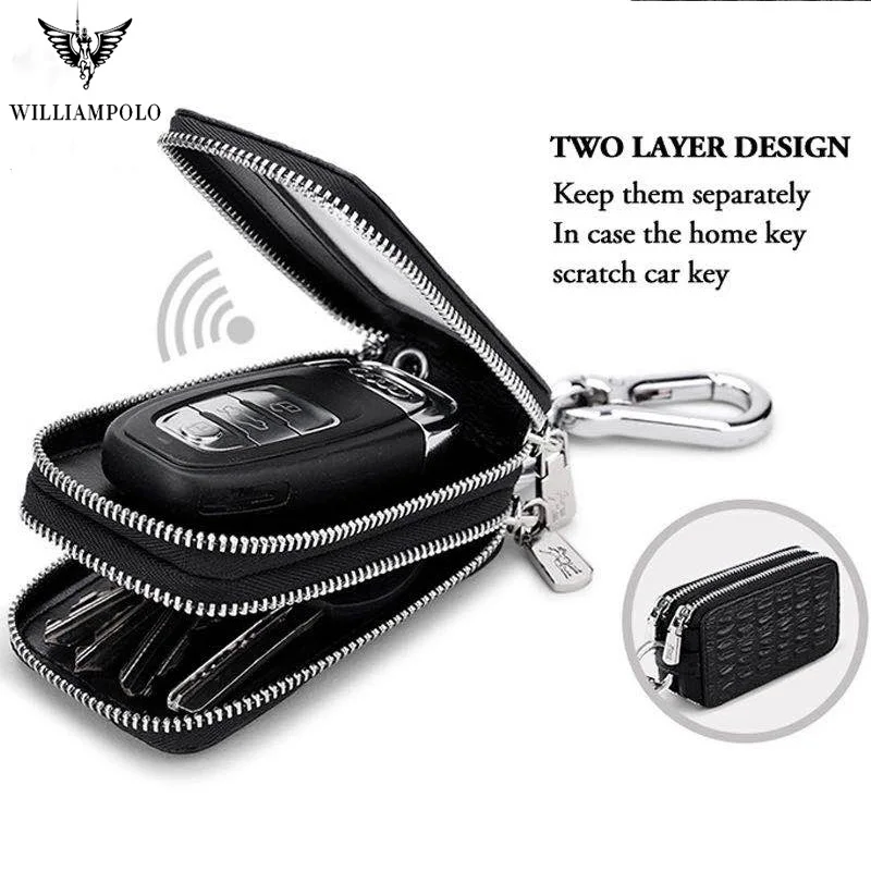 

Fashion Genuine Leather Man Key Wallets luxury Crocodile Pattern Double Zipper Car Key Chain Wallet Car Key Holder Case bag