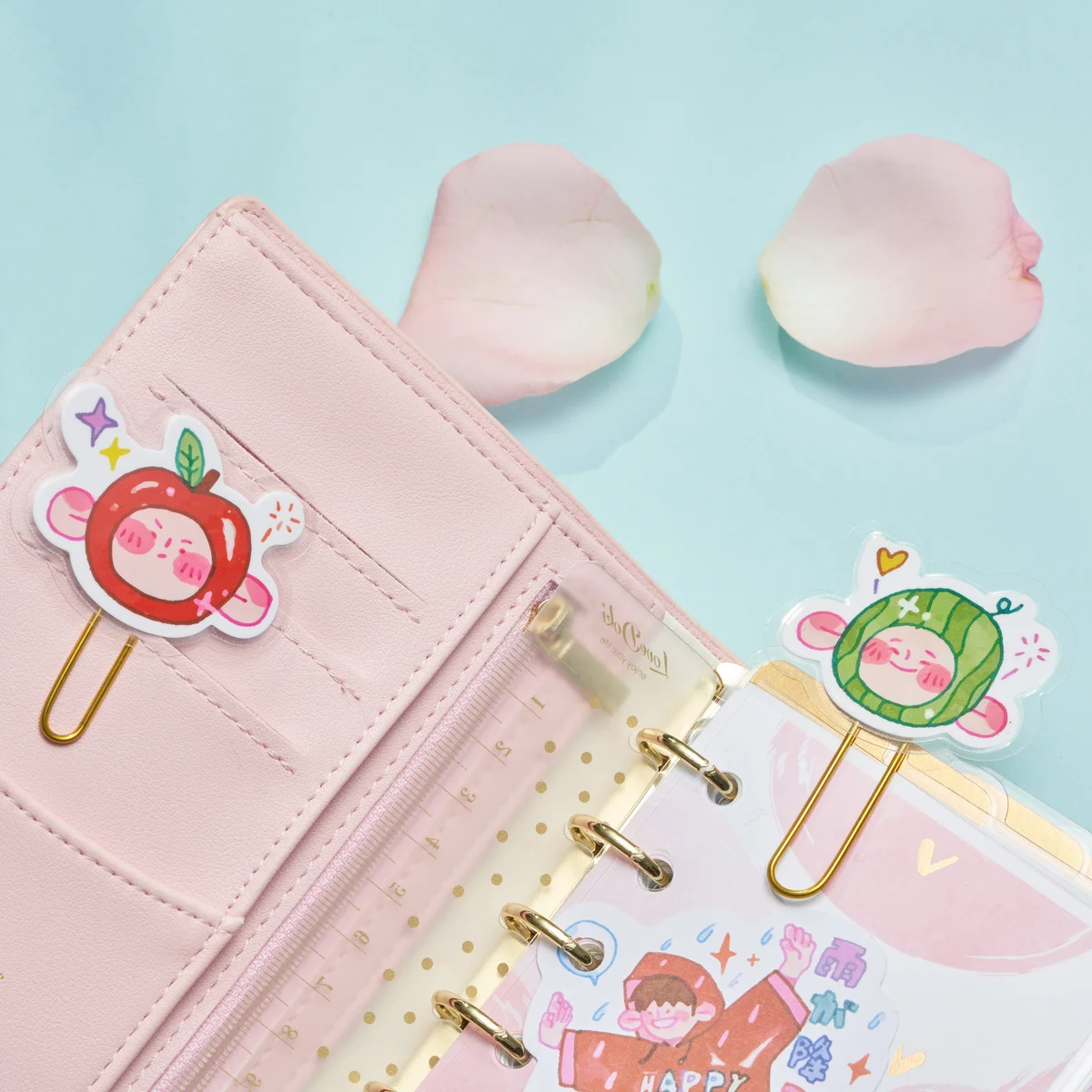 

Lovedoki Planner Divider Plastic Covered Bookmarks Fruit Duck Cute Cartoon Paper Clip Bookmark Kawaii Stationery School Supplies