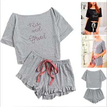 

QWEEK Pajamas Ladies Pijamas Women Cotton Home Clothes for Women Summer Two Piece Set Lounge Wear Sleepwear Pyjama Femme 2020