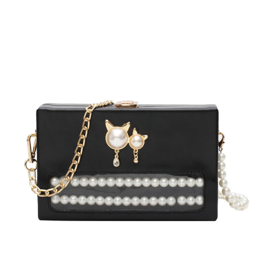 

Women Handbag 2020 New Arrivals Ladies Solid Hasp Pearl Chain Fashion Shoulder Bag Square Box Bags #Zer