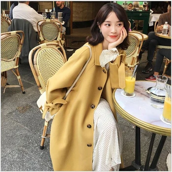 

Women Wool Coat 2019 Winter autumn Long Black Jackets and Coat female Overcoats Single-breasted Warm Wool Coat F198