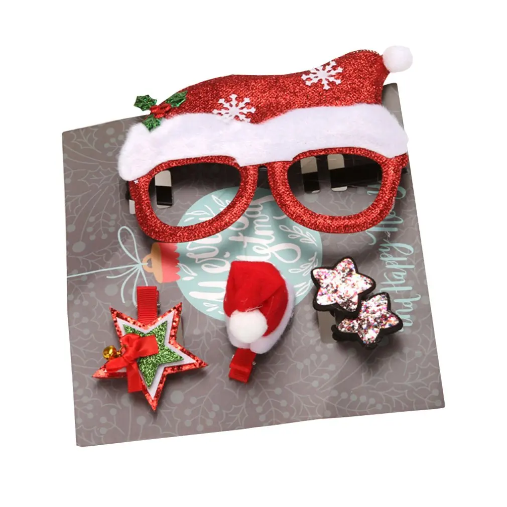 

Christmas Adult Children Cartoon Hairpin Santa Glasses Hand Buckle Antlers Headband Gift Box Set