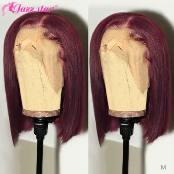 13x4 Straight Burgundy Bob Lace Front Wigs 99J Lace Front Human Hair Wigs Brazilian Pre plucked 150% Density  Jazz Star Non-Remy 1