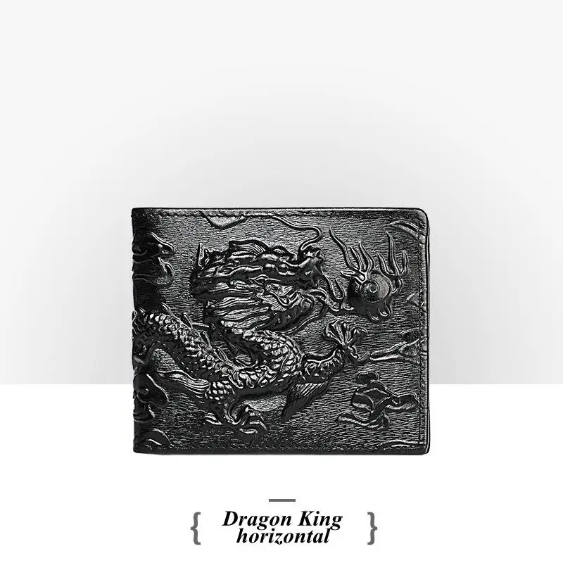 Мужской кошелек из натуральной кожи, новинка, Роскошный кошелек, тонкий винтажный кошелек, держатель для карт, высокое качество, кошелек для мальчиков - Цвет: Black solid dragon