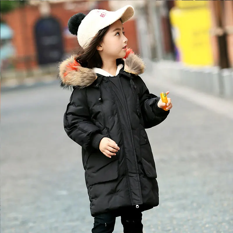 Детские куртки для девочек; зимнее пальто; Модное детское Стеганое пальто с капюшоном и меховым воротником; зимняя теплая уличная одежда; куртка-парка; 12