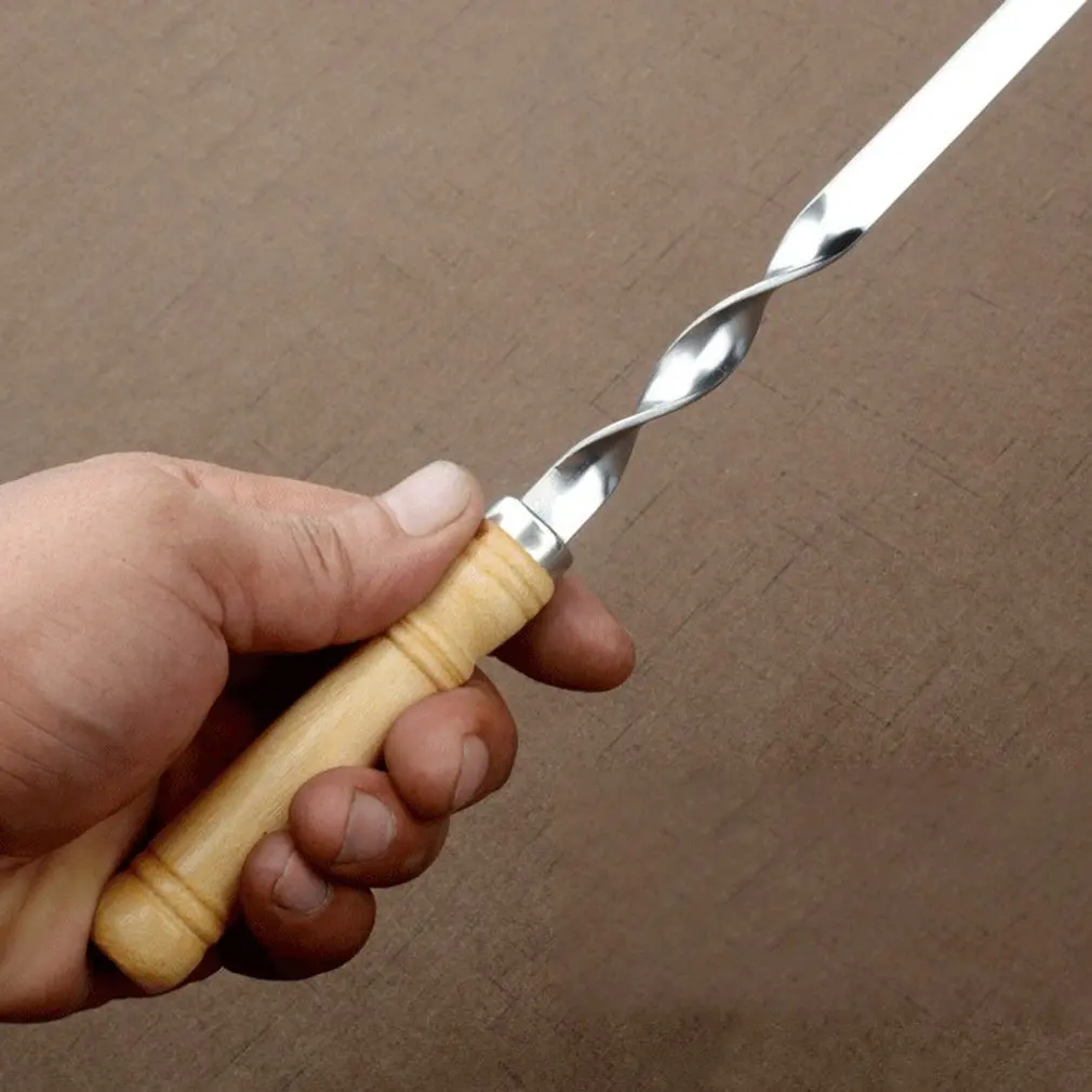 6PCS 55cm 21.5 &바베큐 꼬치 롱 핸들 Shish 케밥 바베큐 그릴 스틱 우드 바베큐 포크 스테인레스 스틸 야외 그릴 바늘