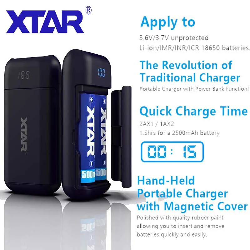 XTAR 18650 power Bank зарядное устройство PB2 3,6 В/3,7 в li-ion/IMR/INR/ICR 18650 портативный USB светодиодный аккумулятор зарядное устройство DIY power Bank