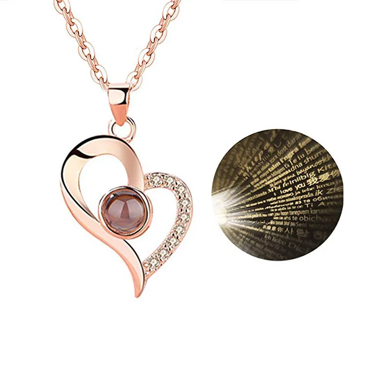 

Hot Selling 520 Heart Shape Projection Pendant One Hundred 100 Kind Language I Love You Necklace Choker Valentine's Day Gift