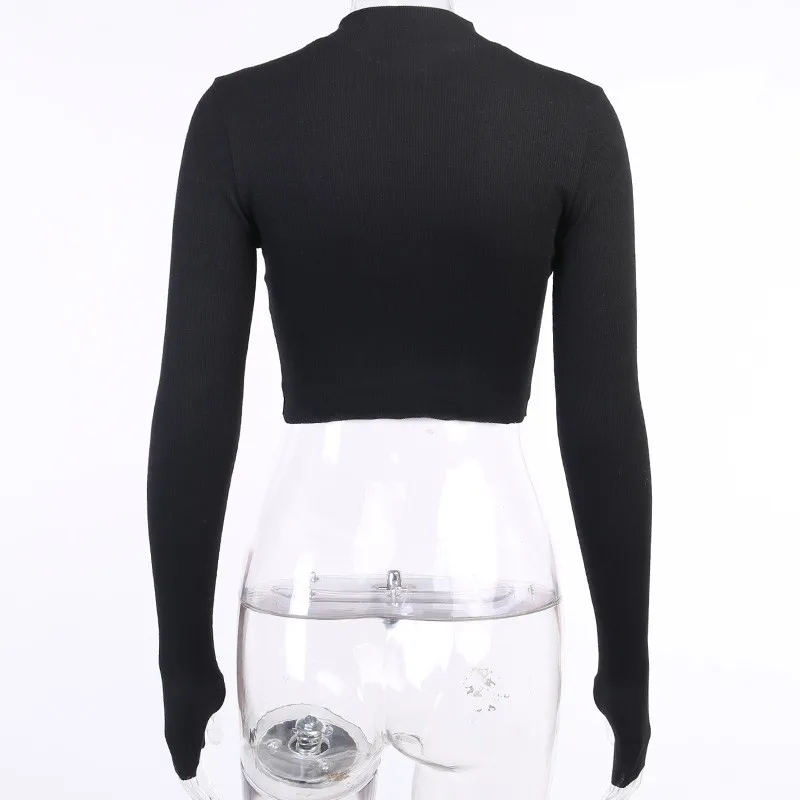 Goth Style Women's Black Top Long-sleeved V-neck Zipper Slim Short T-shirt Sexy Female Bottoming Shirt Harajuku Street Wear