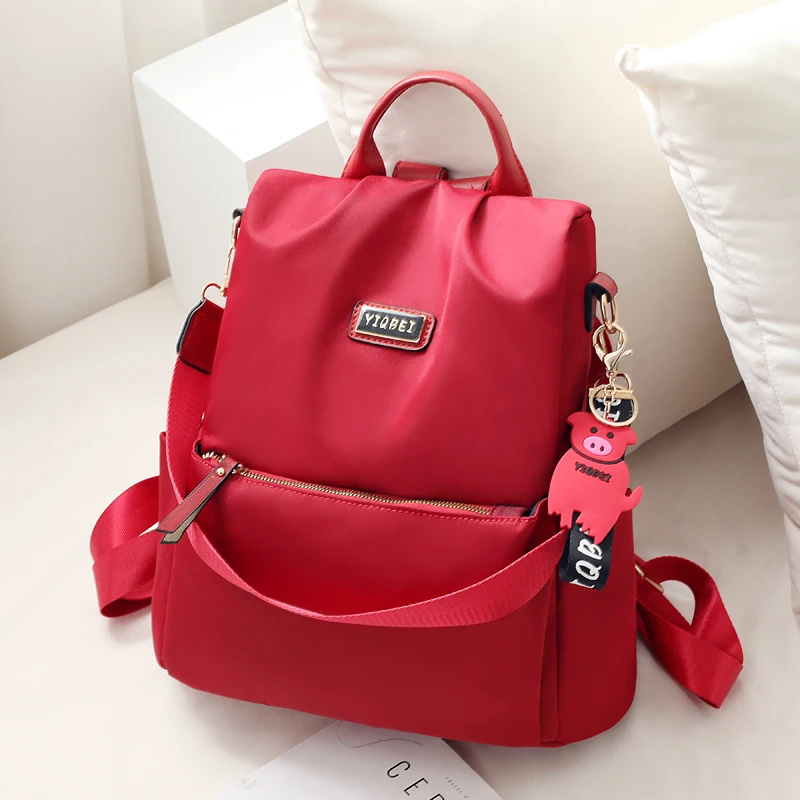 

Large Caoity Backpack Purse for Women Anti-theft Waterproof Nylon Rucksack Solid Color Fashion Travel Shoulder Bag