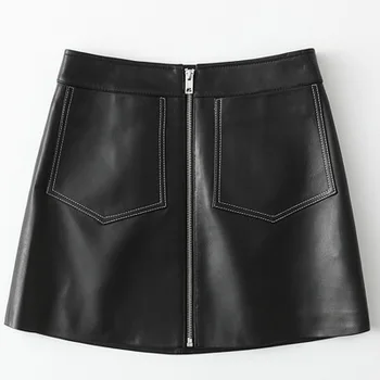 

2020 Women Spring Genuine Real Sheep Leather Skirt H46