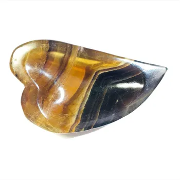 

Natural Yellow Fluorite Carved Heart Bowl Healing Crystal Strong Divet Heart Stone Figurine Quartz Gift Gemstone Home Decoration