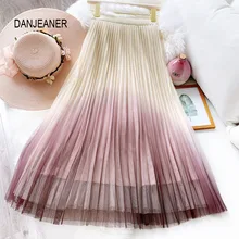 DANJEANER Gradient Color Women Tulle Skirt 2020 Spring Summer High Waist Pleated Skirts Casual Streetwear Mid Calf Mesh Skirts