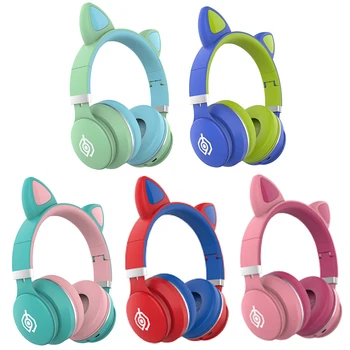 

Cute Cat Bluetooth 5.0 Music Stereo Bass Headphones LED Light Mobile Phones Girl Daughter Headset For PC Headset Wireless Hifi