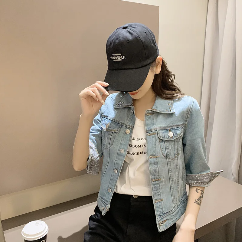 

Denim Jackets Women Coat Autumn Denim Jackets lapel Feminine Clothing Jeans Single Breasted Denim Coats Female 3/4 sleeve