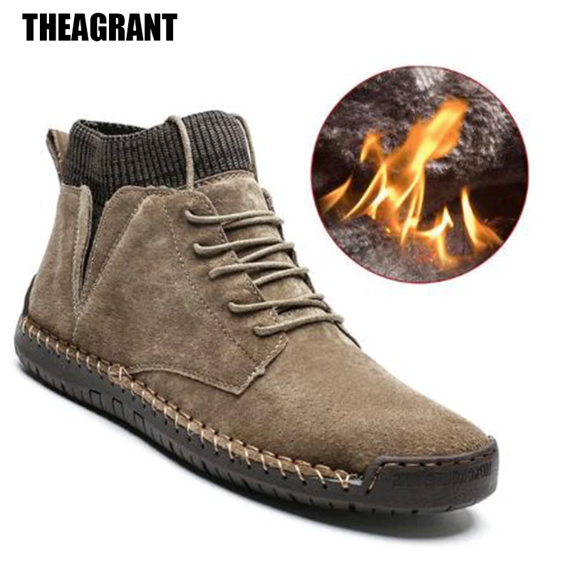 THEAGRANT/модные мужские ботинки; зимние плюшевые теплые мужские зимние ботинки; мужские ботильоны на шнуровке; Водонепроницаемая Осенняя мужская Рабочая обувь; MBS2010