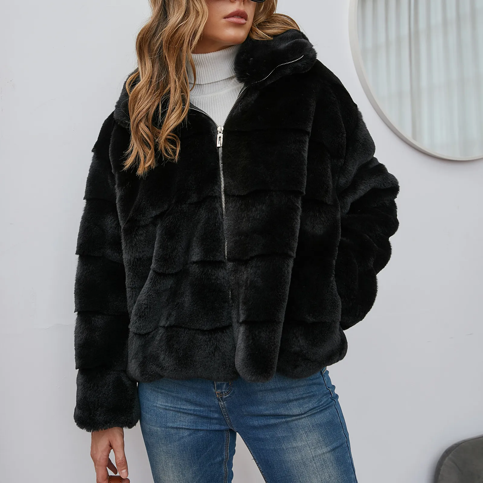 Women Plus Size Faux-Fur Coat Gilet Solid black Long Sleeve Waistcoat Body Winter Warmer Plush zipper Jacket Coat Outerwear #40 1