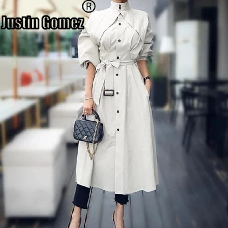 Новое поступление уличная мода для подиума Женский Тренч с ремнем верхняя одежда