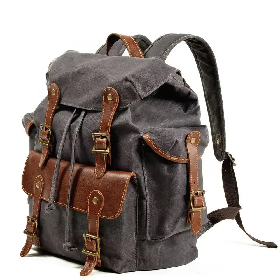 Vintage Canvas Backpacks For Men Oil Wax Leather Travel Backpack Waterproof Laptop School Daypacks Retro Bagpack Large Capacity