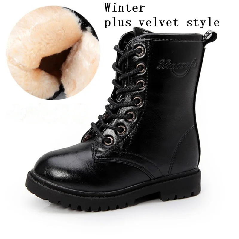 Новая зимняя черная детская обувь для девочек, сапоги детские кожаные резиновые сапоги, платье для девочек, зимние сапоги, обувь для больших детей, Размер 27-42