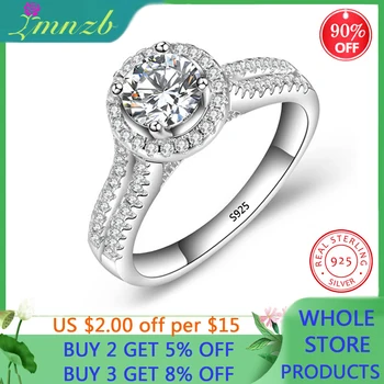 

LMNZB Luxury Round Ring Double Row Classic 6mm Sona Diamond Ring 925 Sterling Silver For Women Wedding Gift LR090