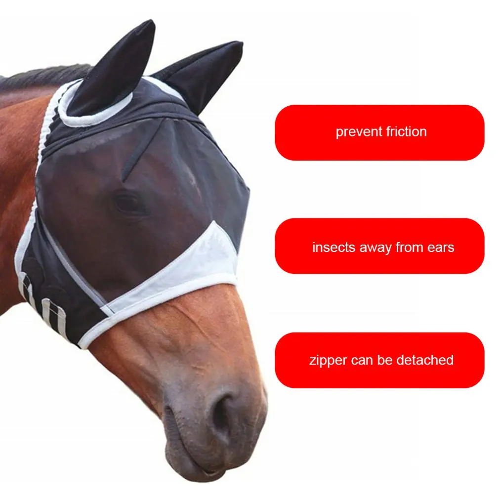 Отстегивающаяся Сетчатая Маска для лошади с носовым покрытием, маска для лошади, маска для всего лица, противомоскитная маска для носа, анти-УФ