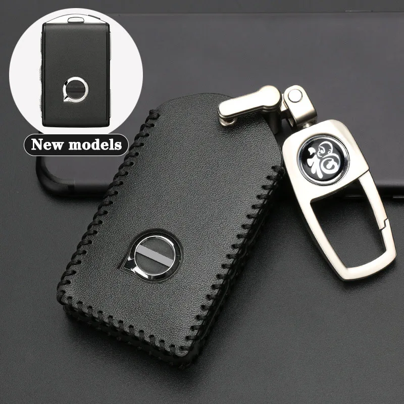 

For VOLVO S60 S90 XC40 XC90 XC60 Leather Car Remote Flip Key Fob Shell Protect Cover Case Bag keychain holder pocket organizer